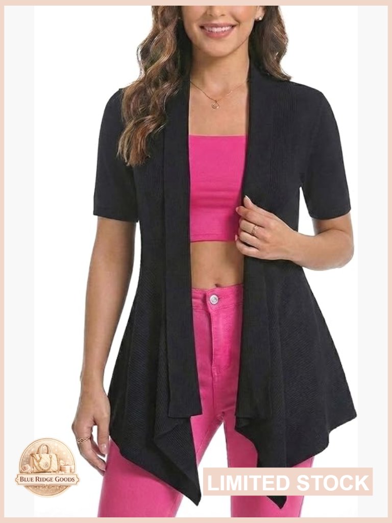 Open Front Draped Cardigan Ribbed Knit Long Sleeve Asymmetrical Hem Layering